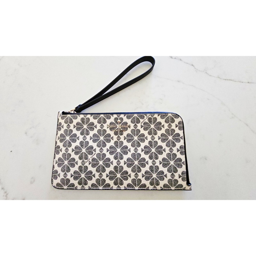 kate spade new york Black/White Geometric Zip Wristlet Wallet w/ Logo Strap